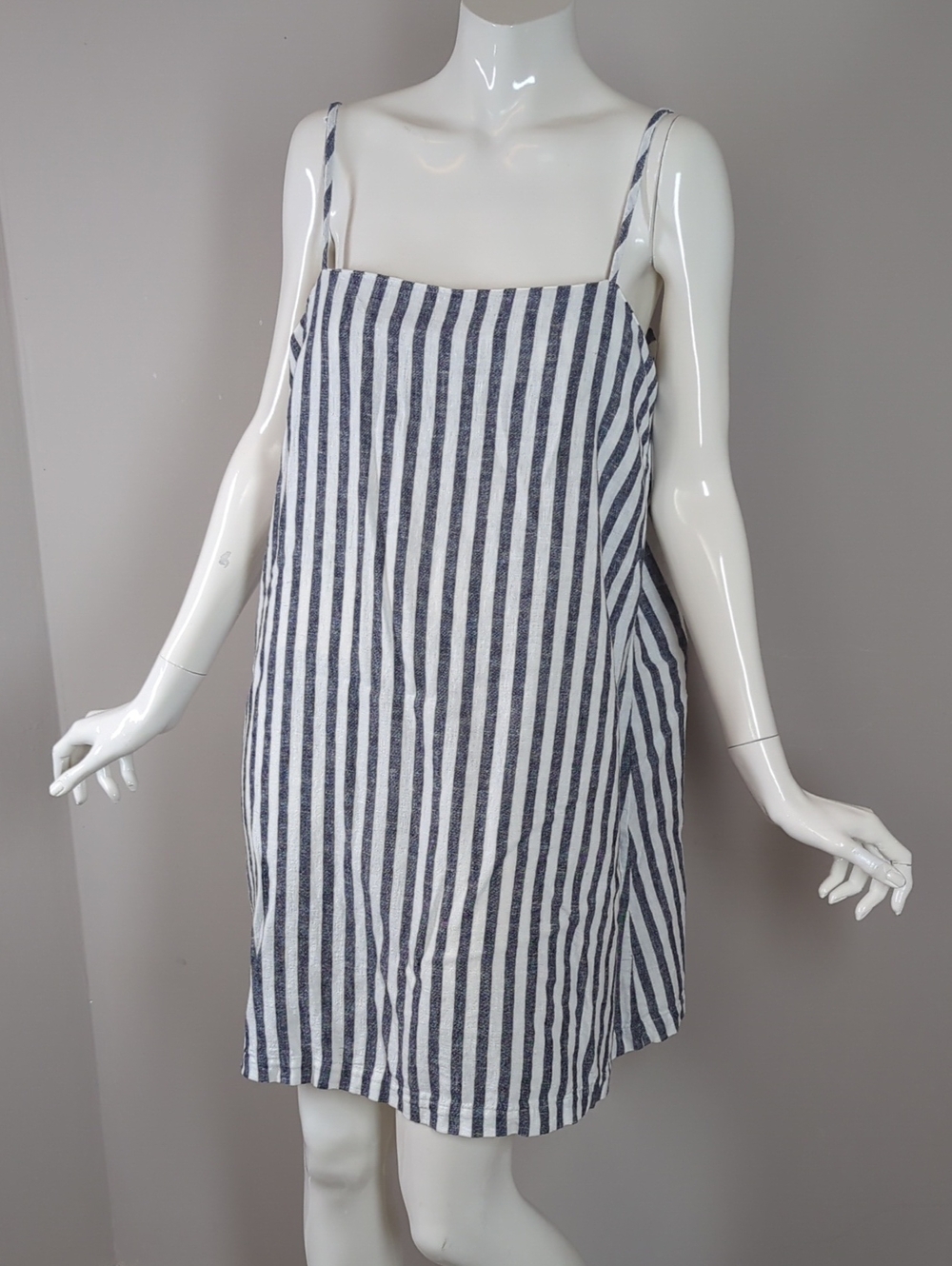 A New Day Striped Spaghetti Strap Mini Dress Large Linen Blend